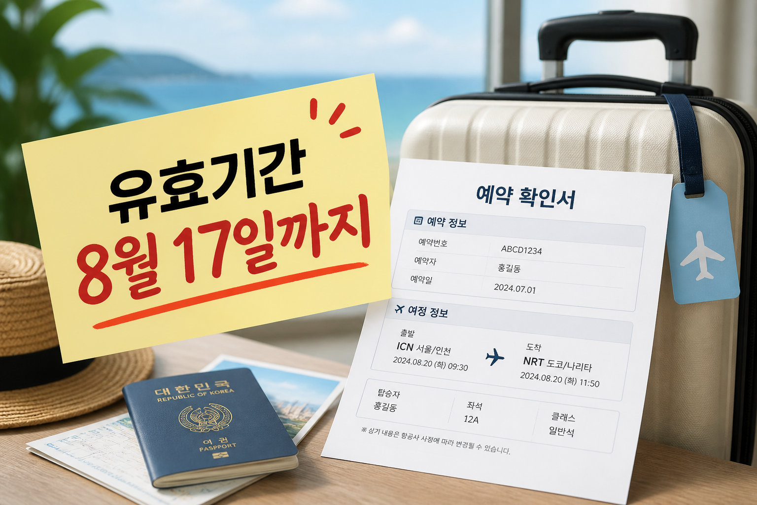 유효기간 8월 17일까지 안내가 포함된 예약 확인 이미지