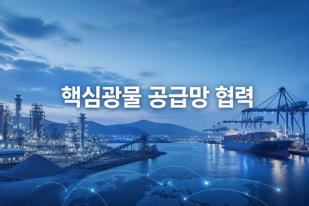 핵심광물 공급망 협력 배경에 산업단지와 항만 이미지