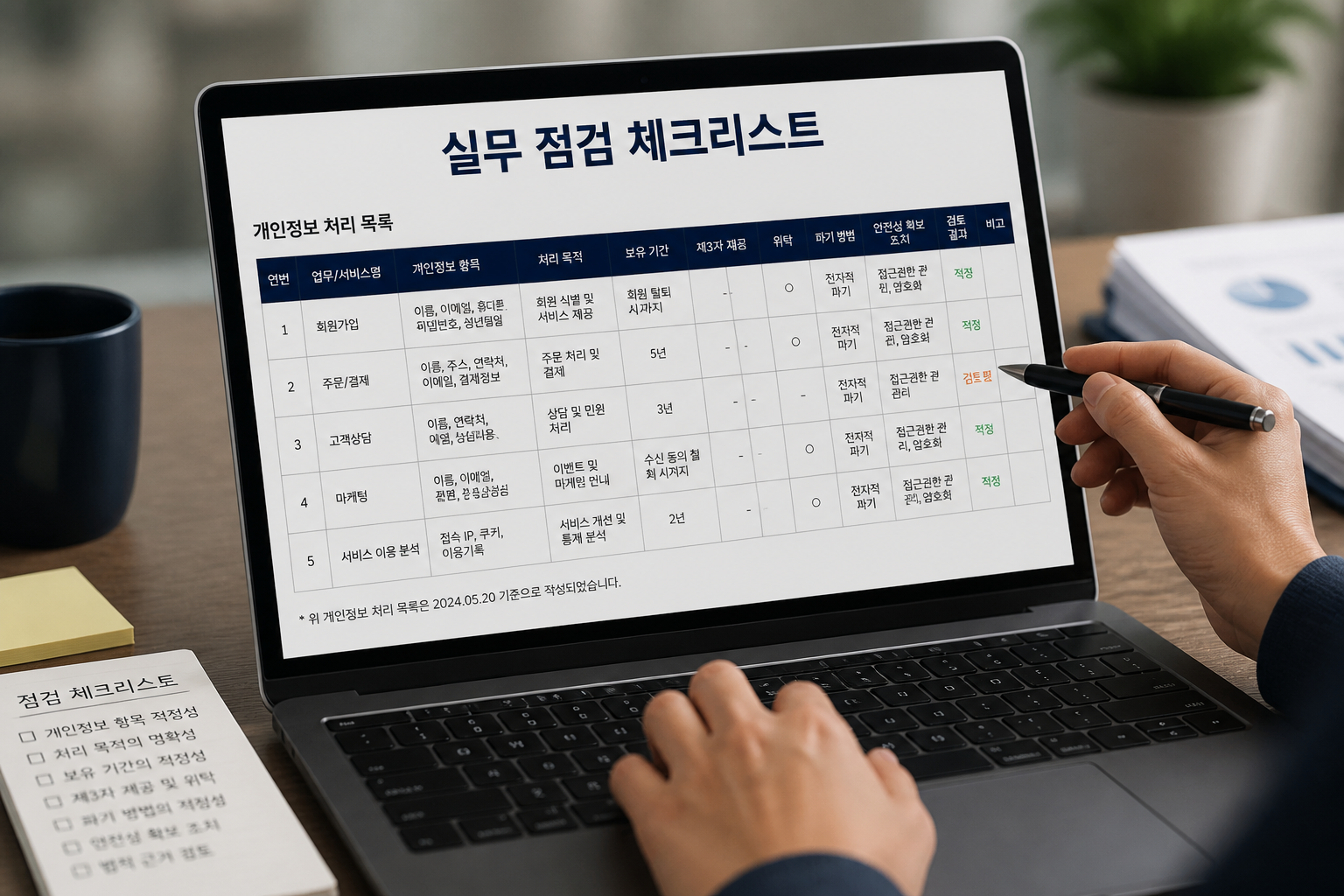 실무 점검 체크리스트를 검토하는 모습의 이미지