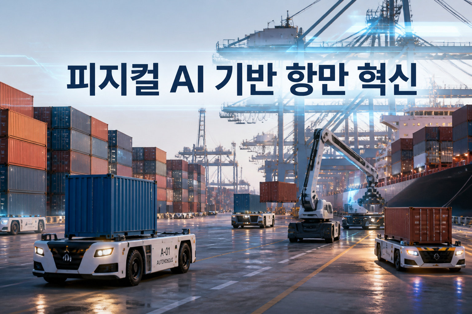 항만 야적장과 자율로봇 이미지: 피지컬 AI 기반 항만 혁신