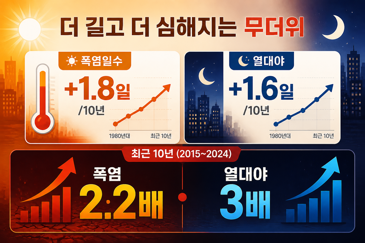 인포그래픽: 폭염일수 +1.8일/10년 등 주요 수치 강조