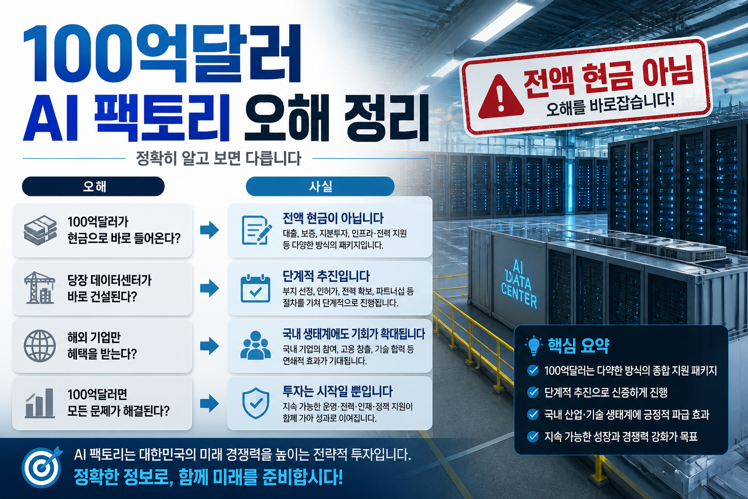 100억달러 AI 팩토리 오해 정리를 보여주는 정보 이미지
