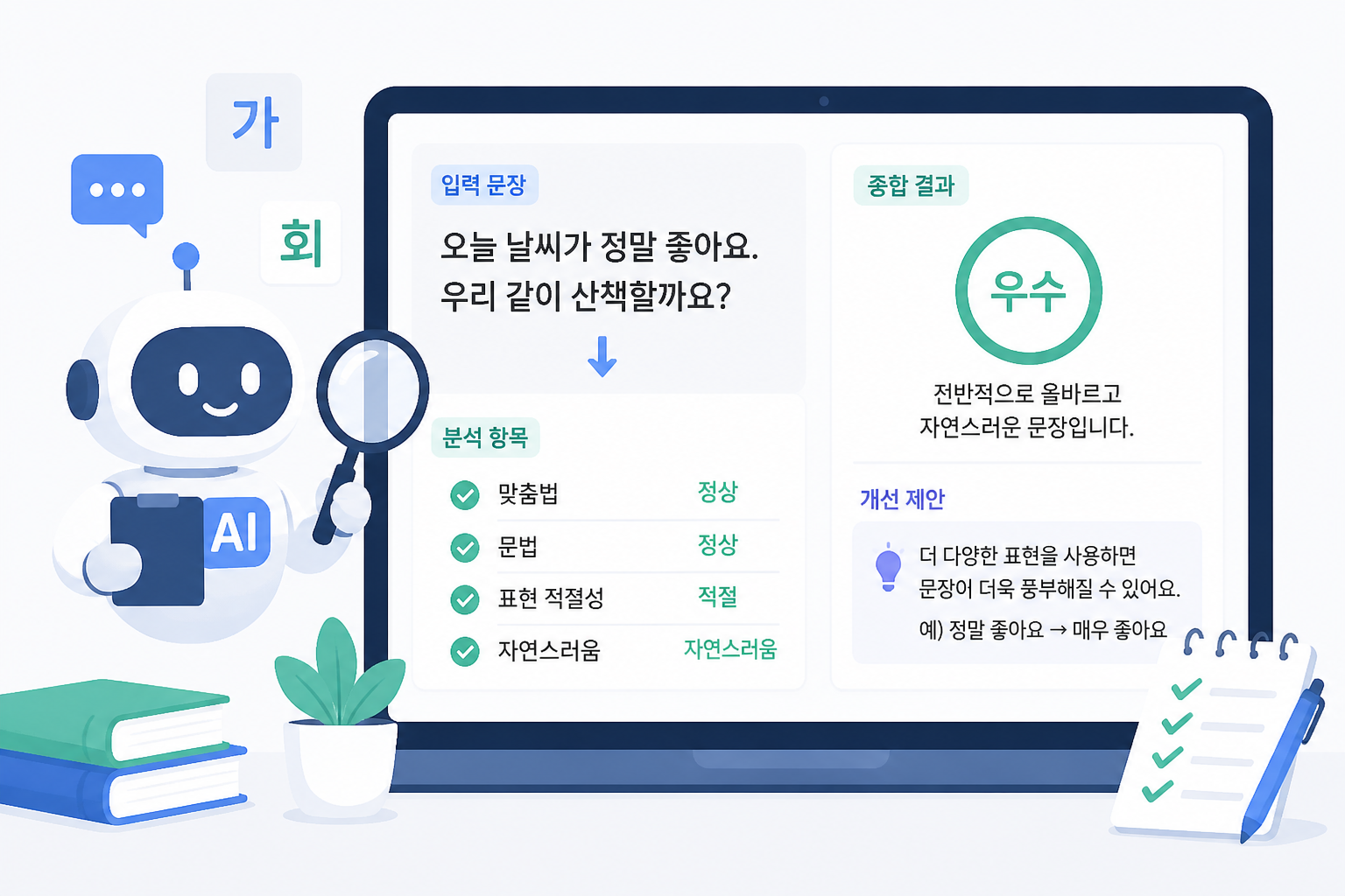 한국어 텍스트와 모델 아이콘을 결합한 설명형 일러스트