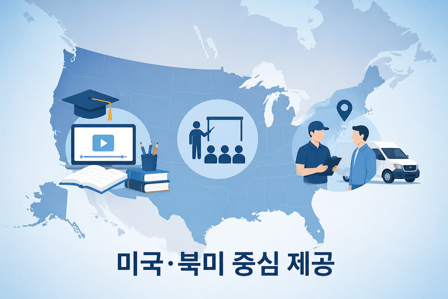 미국·북미 중심 제공을 나타내는 지도 이미지