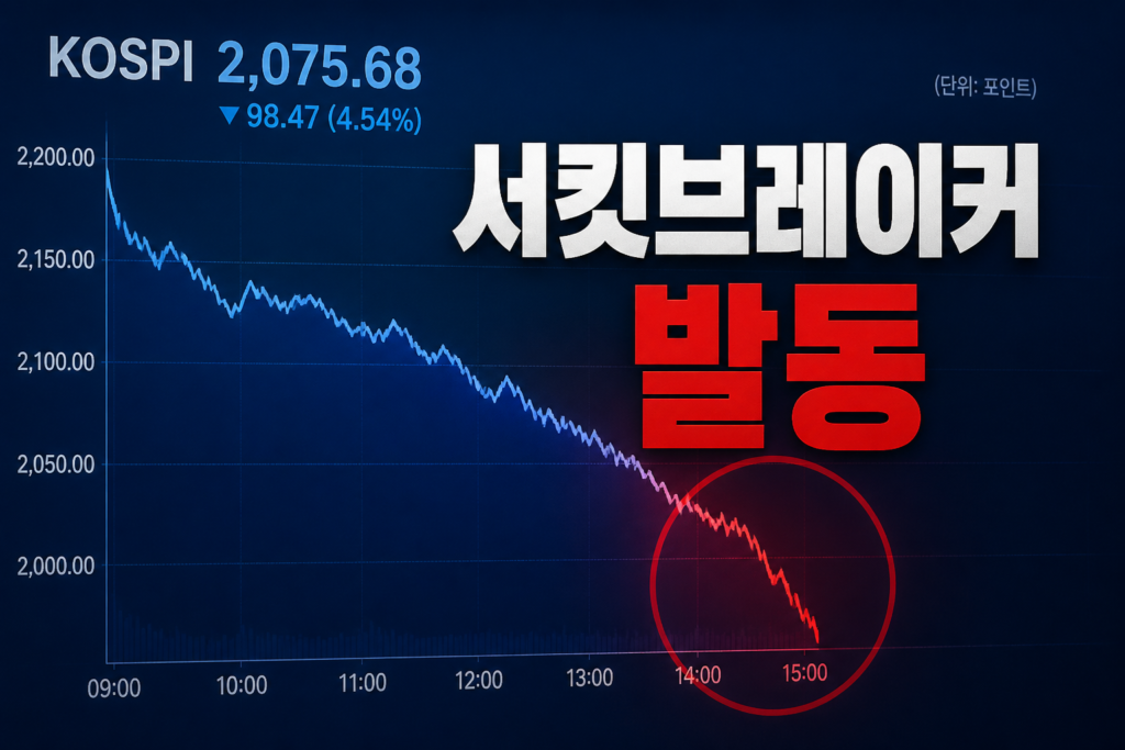코스피 지수 그래프와 '서킷브레이커 발동' 텍스트