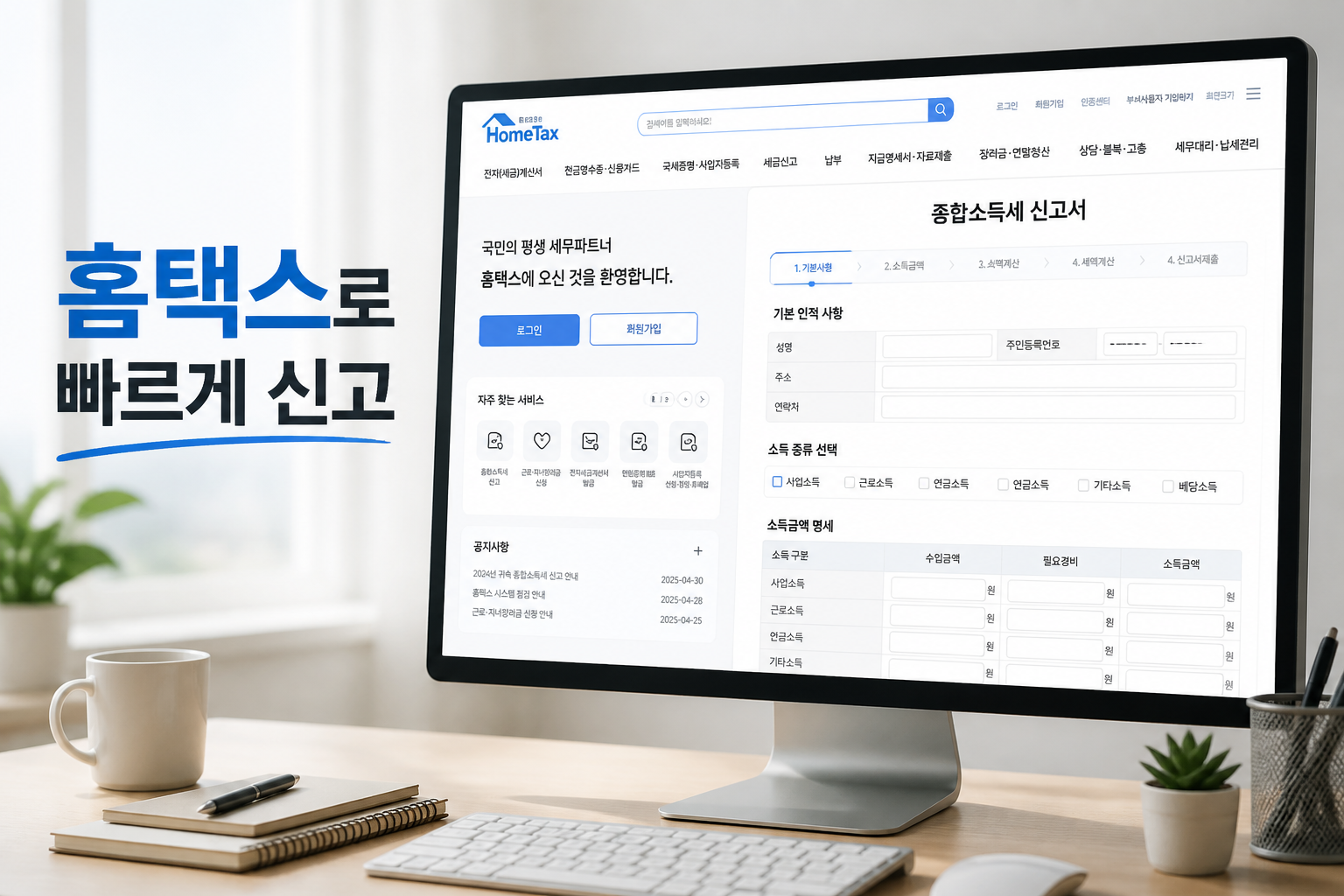 홈택스에서 증여세 신고 화면을 확인하는 모습