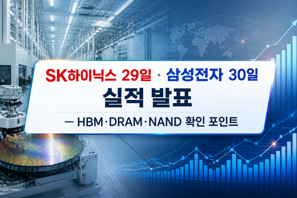 SK하이닉스 29일·삼성전자 30일 실적 발표 안내 이미지