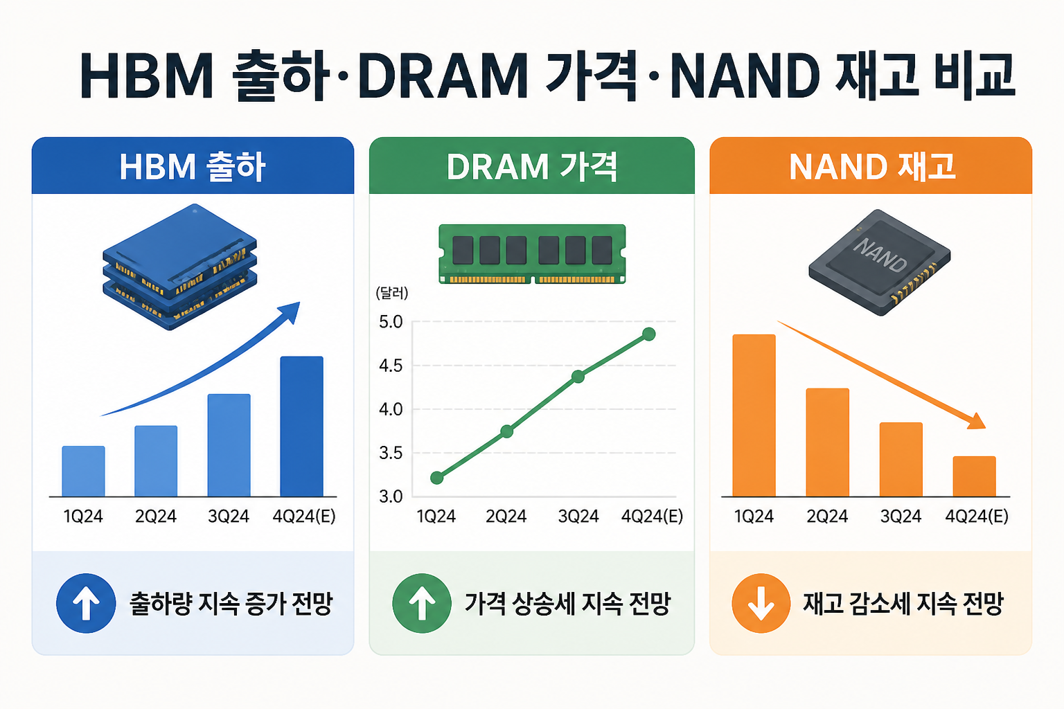 HBM 출하 DRAM 가격 NAND 재고 비교 인포그래픽