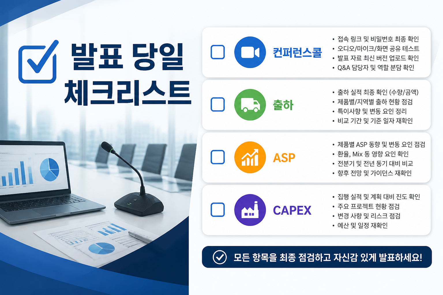발표 당일 확인할 체크리스트 그래픽