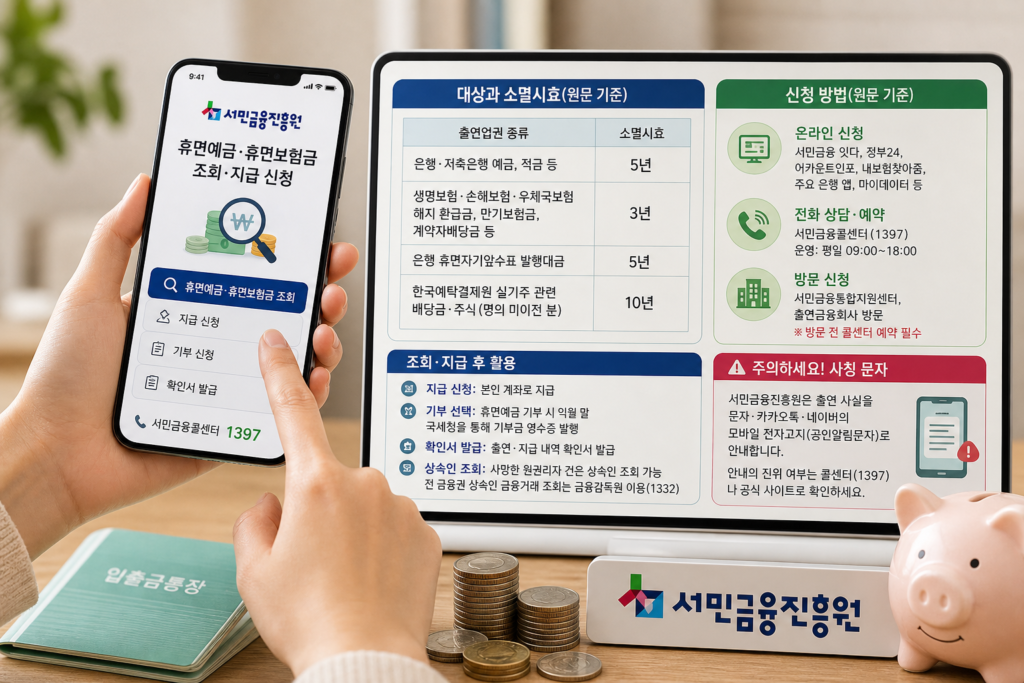 휴면예금·휴면보험금 조회와 지급 신청 가이드 — 서민금융진흥원 서비스 기반