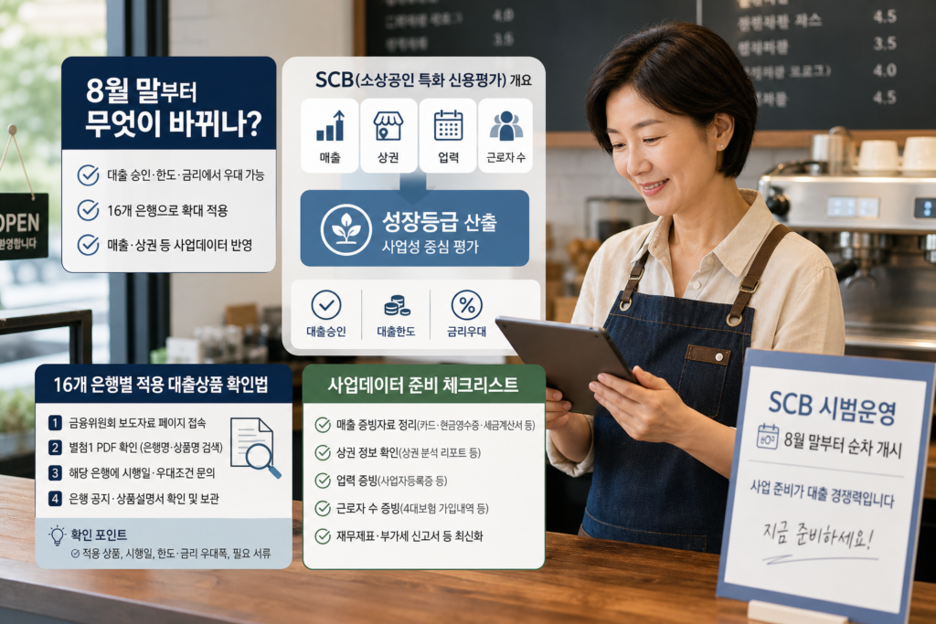 소상공인용 SCB(소상공인 특화 신용평가) 8월 말부터 무엇이 바뀌나—은행별 확인법·데이터 준비 체크리스트