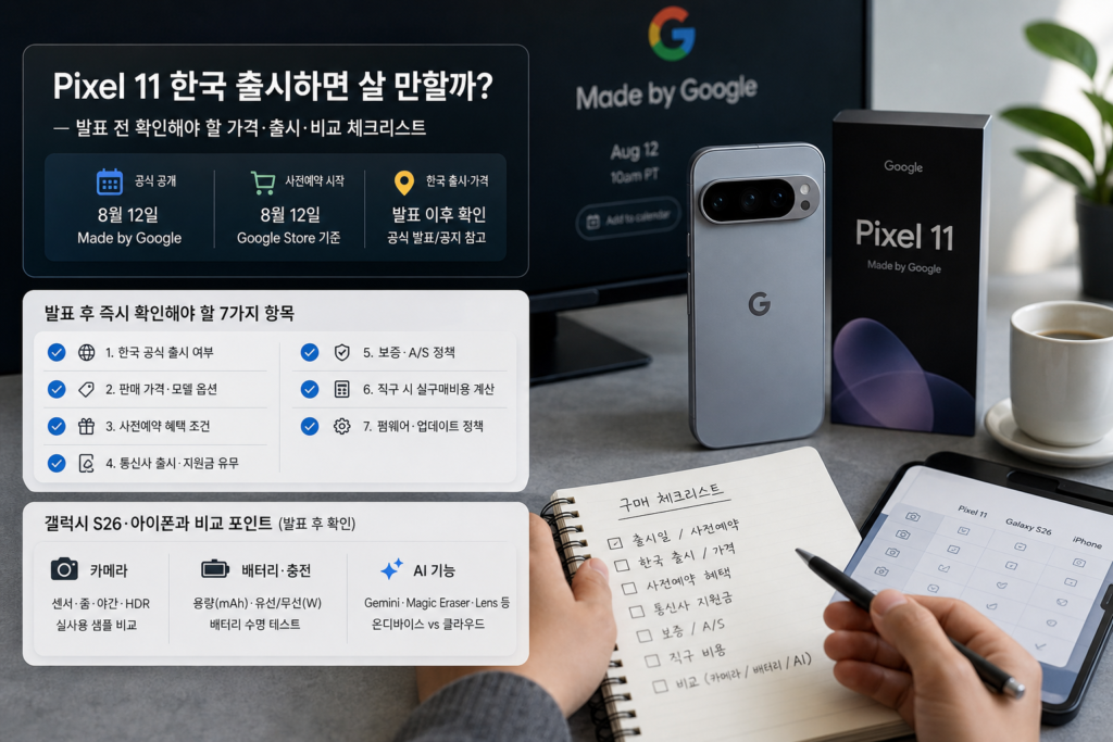 Pixel 11 한국 출시하면 살 만할까? — 발표 전 확인해야 할 가격·출시·비교 체크리스트