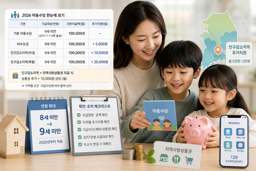 2026년 아동수당 변경 정리: 연령·지급액·지역 추가지원과 실무 확인법