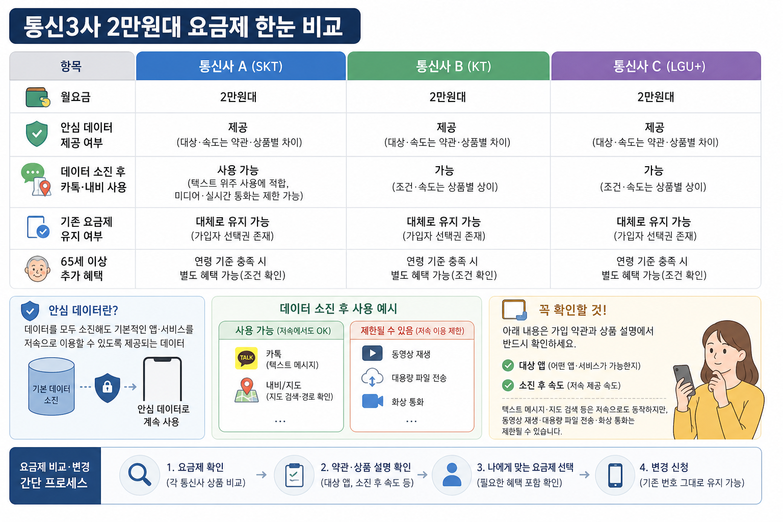 통신3사 2만원대 요금제 한눈 비교 핵심 내용