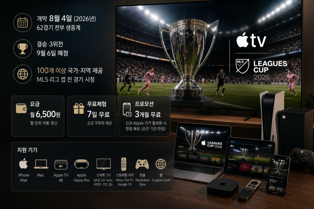 2026 리그 컵, Apple TV로 보는 법 — 요금·무료체험·지원 기기 한눈 정리