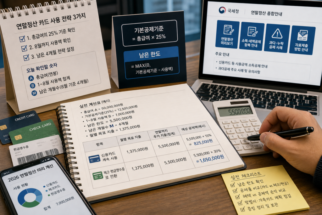 2026 연말정산 카드 공제 미리 계산하기: 신용→체크 전환 시점과 남은 한도 실전 가이드