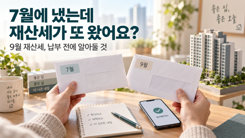 같은 주택의 7월과 9월 재산세 고지서를 비교하는 모습. 9월 재산세 납부 안내 대표 이미지
