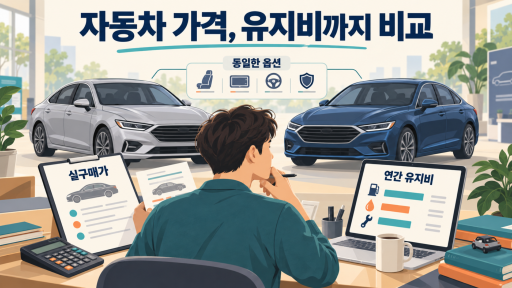 자동차 가격, 유지비까지 비교 — AI 생성 설명용 일러스트