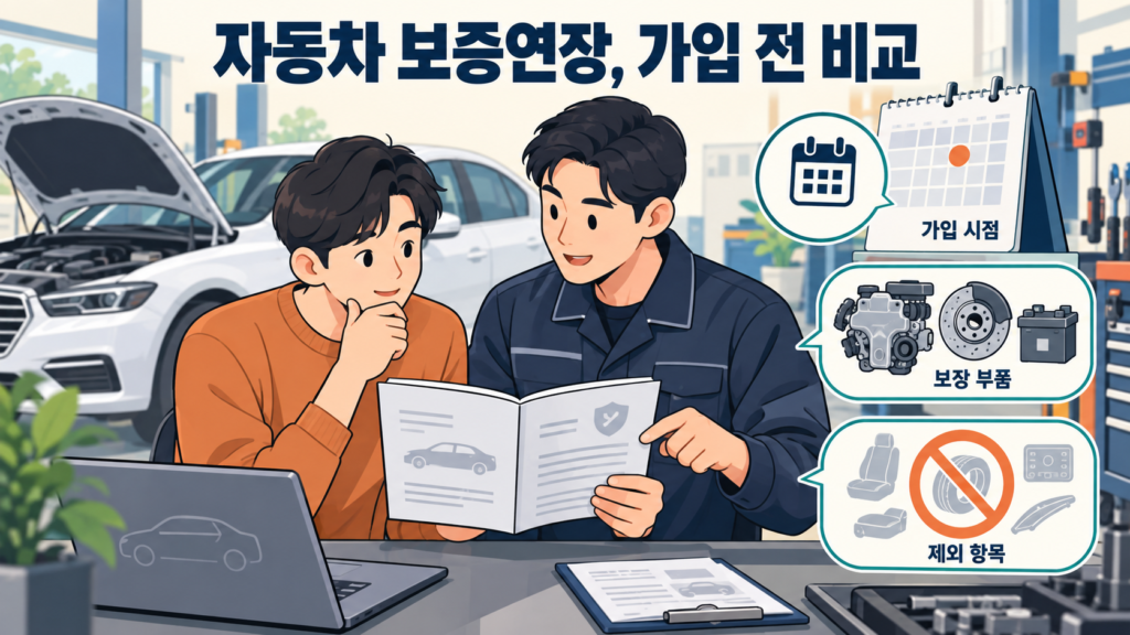 자동차 보증연장, 가입 전 비교 — AI 생성 설명용 일러스트