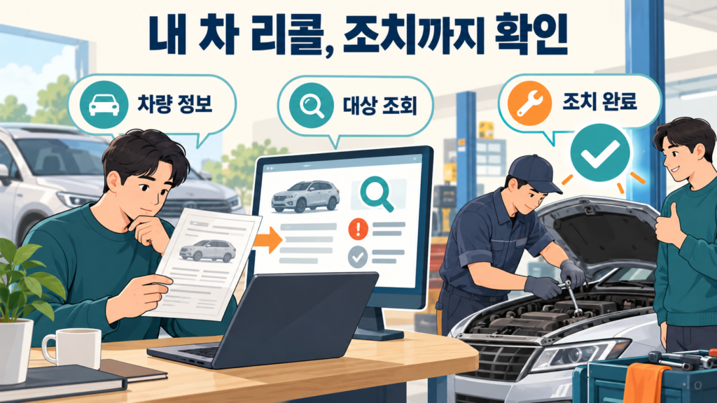 내 차 리콜, 조치까지 확인 — AI 생성 설명용 일러스트