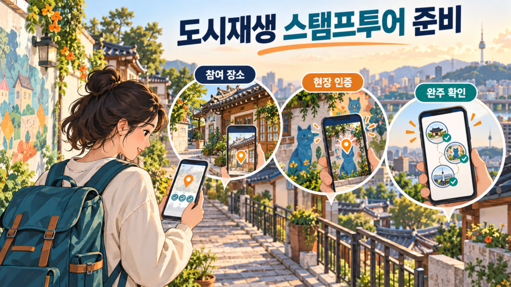 도시재생 스탬프투어 준비 — AI 생성 설명용 일러스트