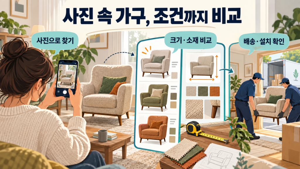 사진 속 가구, 조건까지 비교 — AI 생성 설명용 일러스트