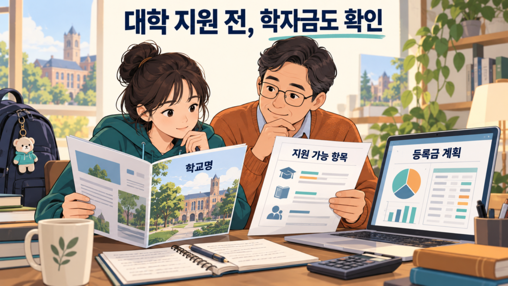 대학 지원 전, 학자금도 확인 — AI 생성 설명용 일러스트