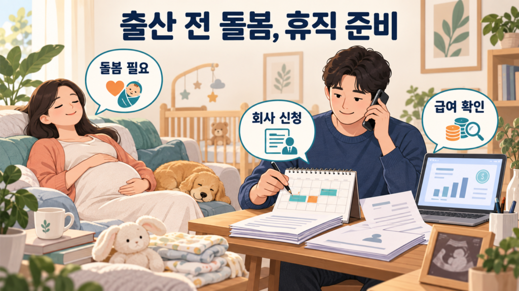 출산 전 돌봄, 휴직 준비 — AI 생성 설명용 일러스트