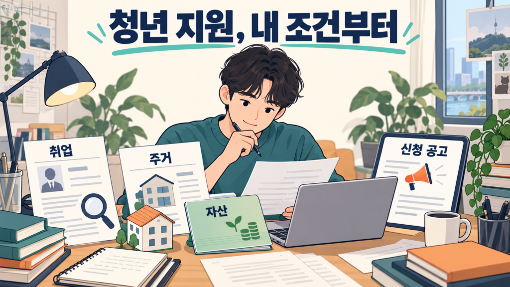 청년 지원, 내 조건부터 — AI 생성 설명용 일러스트