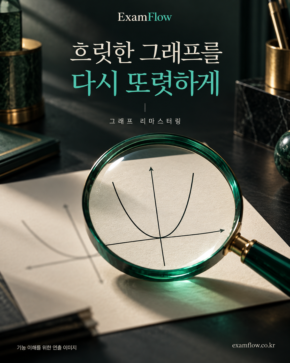 ExamFlow 그래프리마스터링 기능을 소개하는 광고용 연출 이미지