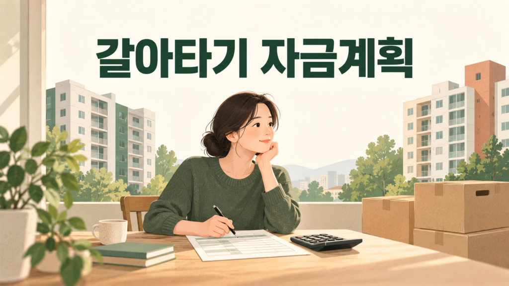 아파트 이사를 앞두고 대출과 거래비용을 계산하는 자금계획 일러스트